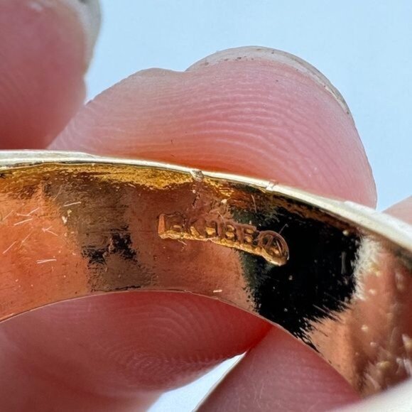 18K Yellow Gold Technibond Plated Ring Blue Topaz size 9 Yellow Enamel - Picture 2 of 9